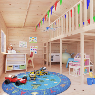 BillyOh Lookout Log Cabin Playhouse - W2.5m x D3.0m - 19mm - 4