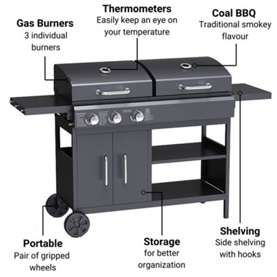 BillyOh Montana Black Dual Fuel Gas and Charcoal Hybrid BBQ - Black - 4