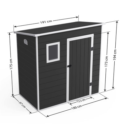 BillyOh Oxford Pent Plastic Shed Dark Grey With Floor - 6 x 4 - 4
