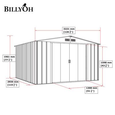 BillyOh Partner Eco Apex Roof Metal Shed - 10x10 Apex Eco - 7