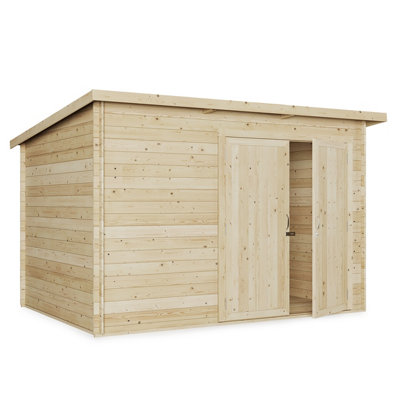 BillyOh Pent Log Cabin Windowless Heavy Duty Bike Store - 10x8 - Double Door - 19mm Thickness