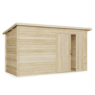 BillyOh Pent Log Cabin Windowless Heavy Duty Bike Store - 12x6 - Double Door - 19mm Thickness