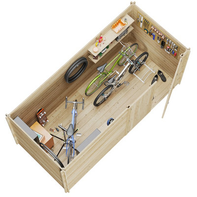 BillyOh Pent Log Cabin Windowless Heavy Duty Bike Store - 12x6 - Double Door - 19mm Thickness - 3