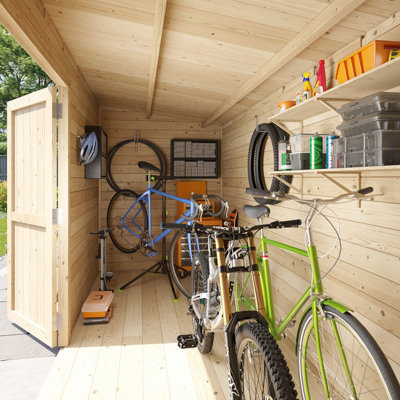 BillyOh Pent Log Cabin Windowless Heavy Duty Bike Store - 12x6 - Double Door - 19mm Thickness