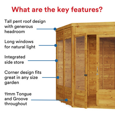 BillyOh Penton Corner Summerhouse with Side Store - 11x7 Store on right - 3