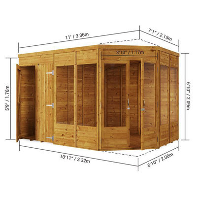 BillyOh Penton Corner Summerhouse with Side Store - Pressure Treated - 11x7 Store on left