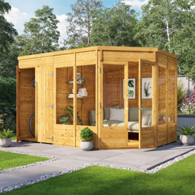 BillyOh Penton Corner Summerhouse with Side Store - Pressure Treated - 11x7 Store on right