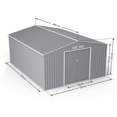 BillyOh Ranger Apex Metal Shed With Foundation Kit - 11x14 Light Grey
