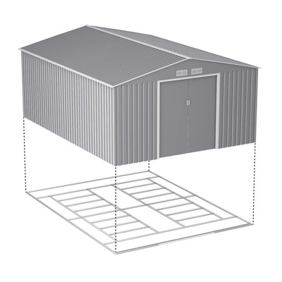 BillyOh Ranger Apex Metal Shed With Foundation Kit - 11x14 Light Grey - 5