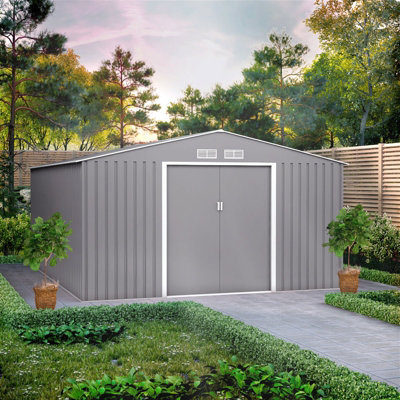 BillyOh Ranger Apex Metal Shed With Foundation Kit - 11x14 Light Grey - 6