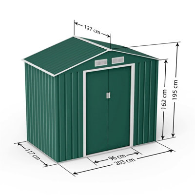BillyOh Ranger Apex Metal Shed With Foundation Kit - 7x4 Dark Green