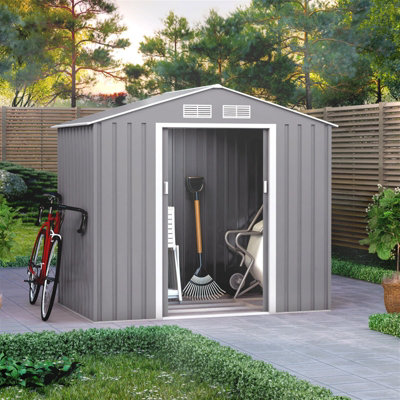 BillyOh Ranger Apex Metal Shed With Foundation Kit - 7x4 Light Grey