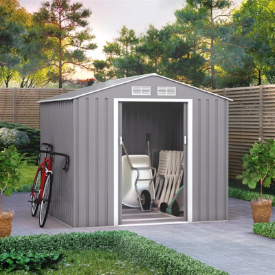 BillyOh Ranger Apex Metal Shed With Foundation Kit - 7x6 Light Grey