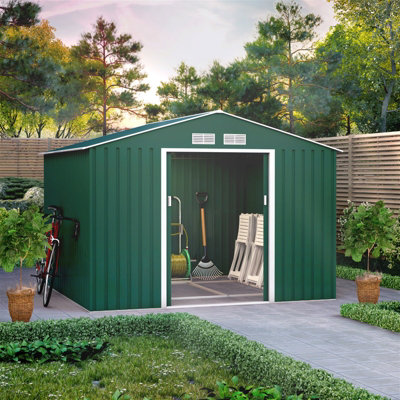 BillyOh Ranger Apex Metal Shed With Foundation Kit - 9x8 Dark Green