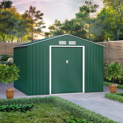 BillyOh Ranger Apex Metal Shed With Foundation Kit - 9x8 Dark Green