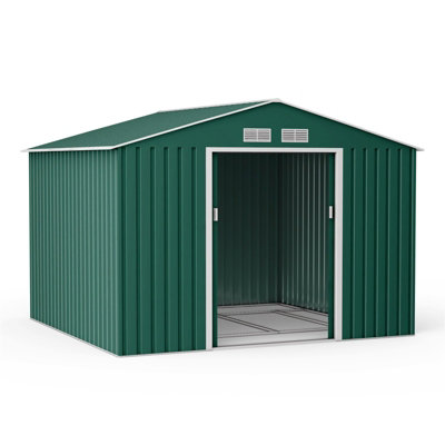 BillyOh Ranger Apex Metal Shed With Foundation Kit - 9x8 Dark Green - 6