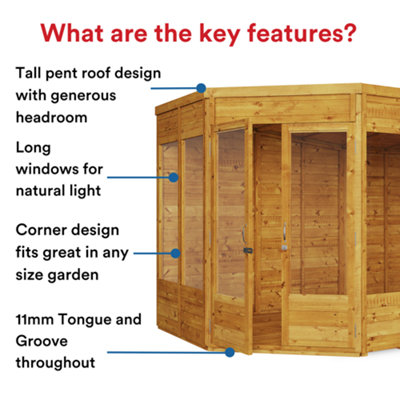 BillyOh Renna Tongue and Groove Corner Summerhouse - 11x7 - Doors on Left - 4