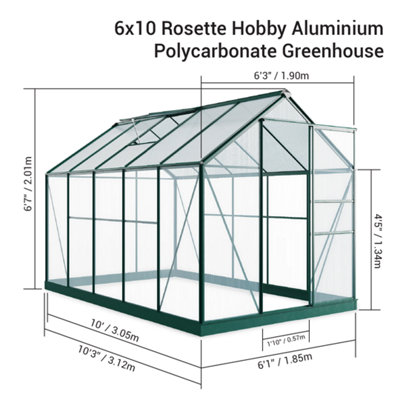 BillyOh Rosette Hobby Aluminium Polycarbonate Greenhouse - 6x10 Green - 4