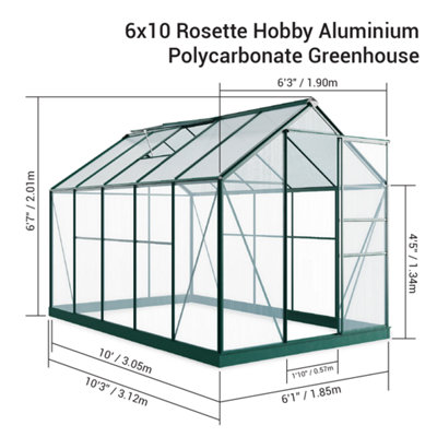 BillyOh Rosette Hobby Aluminium Polycarbonate Greenhouse - 6x10 Green