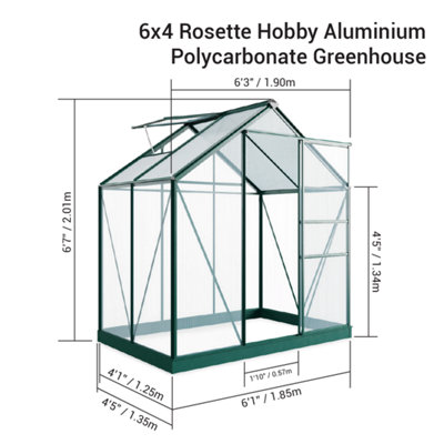 BillyOh Rosette Hobby Aluminium Polycarbonate Greenhouse - 6x4 Green - 4