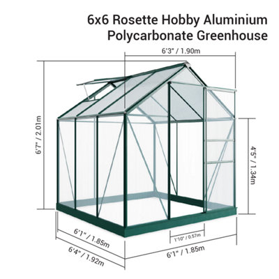 BillyOh Rosette Hobby Aluminium Polycarbonate Greenhouse - 6x6 Green - 4