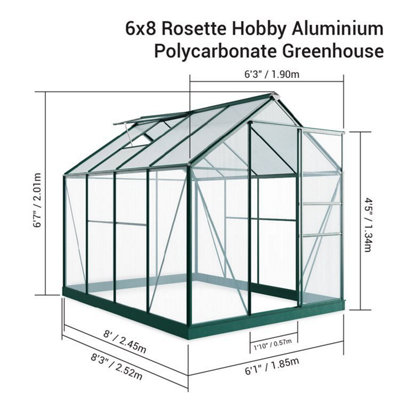 BillyOh Rosette Hobby Aluminium Polycarbonate Greenhouse - 6x8 Green
