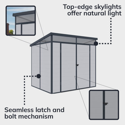 BillyOh Stafford Pent Plastic Shed - 8x6 Grey - 5