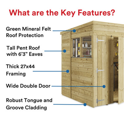BillyOh Switch Tongue and Groove Pent Shed - 10x8 Windowed - 15mm Thickness