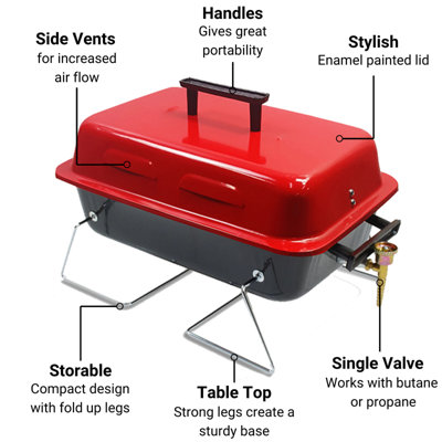 BillyOh Table Top Portable Gas BBQ - Red - 6