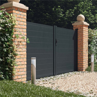 BillyOh Valencia Double Swing Driveway Aluminium Gates with Horizontal Solid Infill - 392x158cm