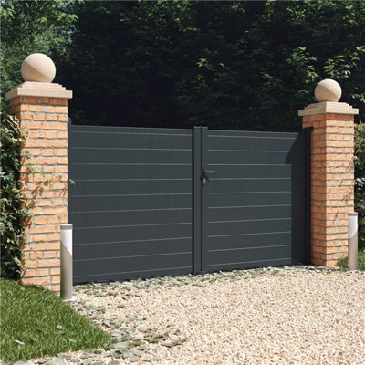 BillyOh Valencia Double Swing Driveway Aluminium Gates with Horizontal Solid Infill - 392x158cm