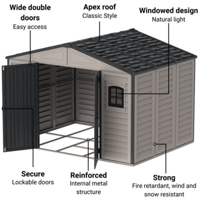 BillyOh WoodBridge II Plus Apex Plastic Shed with Foundation Kit - 10x8ft - 6