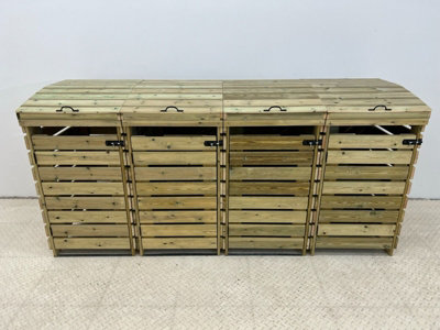 BinBreeze wheelie bin storage unit, Quadruple, with recycling shelf