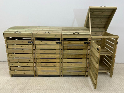 BinBreeze wheelie bin storage unit, Quadruple, with recycling shelf