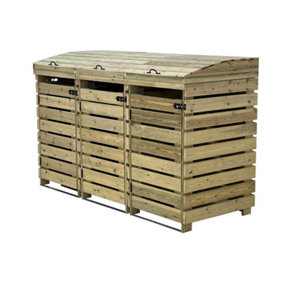 BinBreeze wheelie bin storage unit, Triple, with recycling shelf