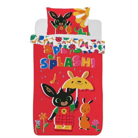 Bing Bunny Splish Splash Single Duvet Cover and Pillowcase Set Red