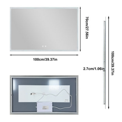 Bingopaw 1000x700mm Backlit LED Bathroom Mirror Tempered Glass Vanity Mirror Bright Color Defog