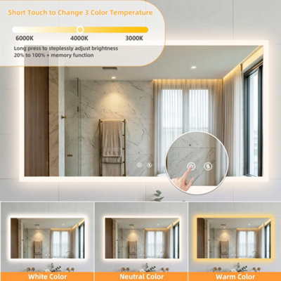 Bingopaw 1000x700mm Backlit LED Bathroom Mirror Tempered Glass Vanity Mirror Bright Color Defog