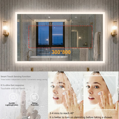 Bingopaw 1000x700mm Backlit LED Bathroom Mirror Tempered Glass Vanity Mirror Bright Color Defog