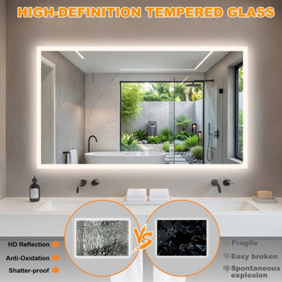 Bingopaw 1000x700mm Backlit LED Bathroom Mirror Tempered Glass Vanity Mirror Bright Color Defog
