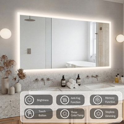 Bingopaw 1000x700mm Backlit LED Bathroom Mirror Tempered Glass Vanity Mirror Bright Color Defog