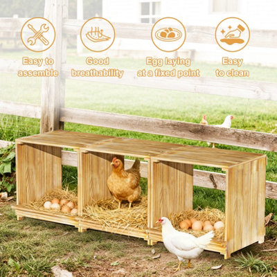 Bingopaw 105cm 3 Wooden Compartments Chicken Nesting Boxes
