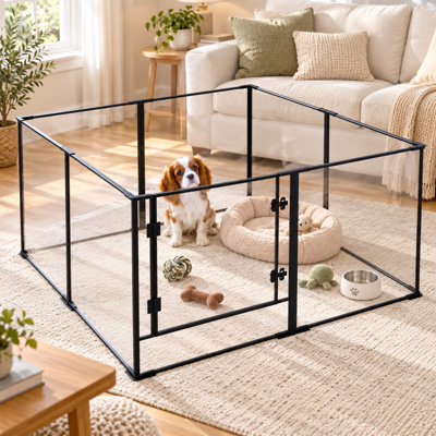 Bingopaw 122x61cm Clear Acrylic Dog Playpen Indoor Pet Fence with 8 ...