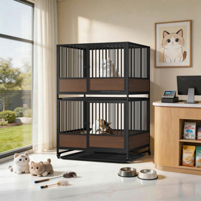 Bingopaw 2 Tiers Stackable Cat Cage Heavy Duty Metal Enclosure Playpen ...