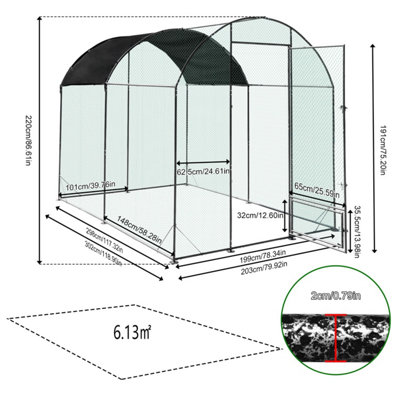 Bingopaw 203x302x220cm Outdoor Chicken Coop, Metal Walk-In Arched Chicken Run with Waterproof Anti-UV Cover