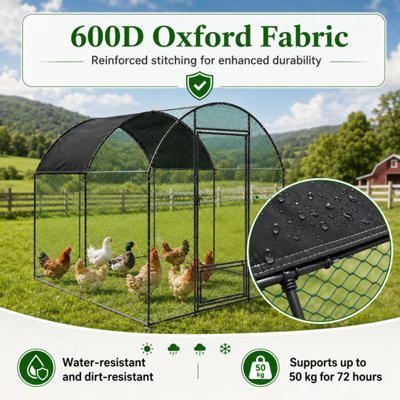 Bingopaw 203x302x220cm Outdoor Chicken Coop, Metal Walk-In Arched Chicken Run with Waterproof Anti-UV Cover