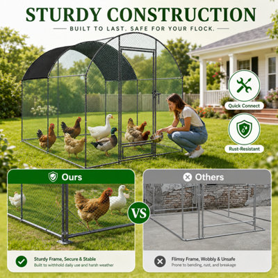 Bingopaw 203x302x220cm Outdoor Chicken Coop, Metal Walk-In Arched Chicken Run with Waterproof Anti-UV Cover