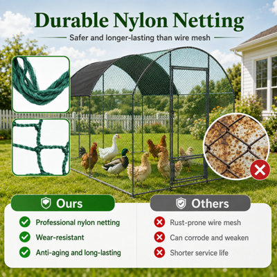 Bingopaw 203x302x220cm Outdoor Chicken Coop, Metal Walk-In Arched Chicken Run with Waterproof Anti-UV Cover