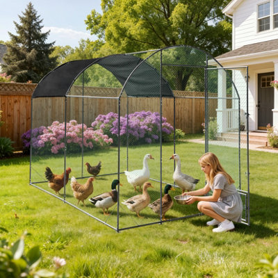 Bingopaw 203x302x220cm Outdoor Chicken Coop, Metal Walk-In Arched Chicken Run with Waterproof Anti-UV Cover