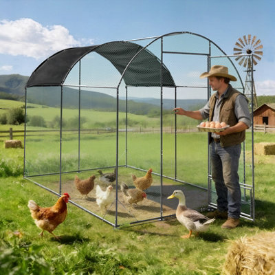 Bingopaw 203x302x220cm Outdoor Chicken Coop, Metal Walk-In Arched Chicken Run with Waterproof Anti-UV Cover